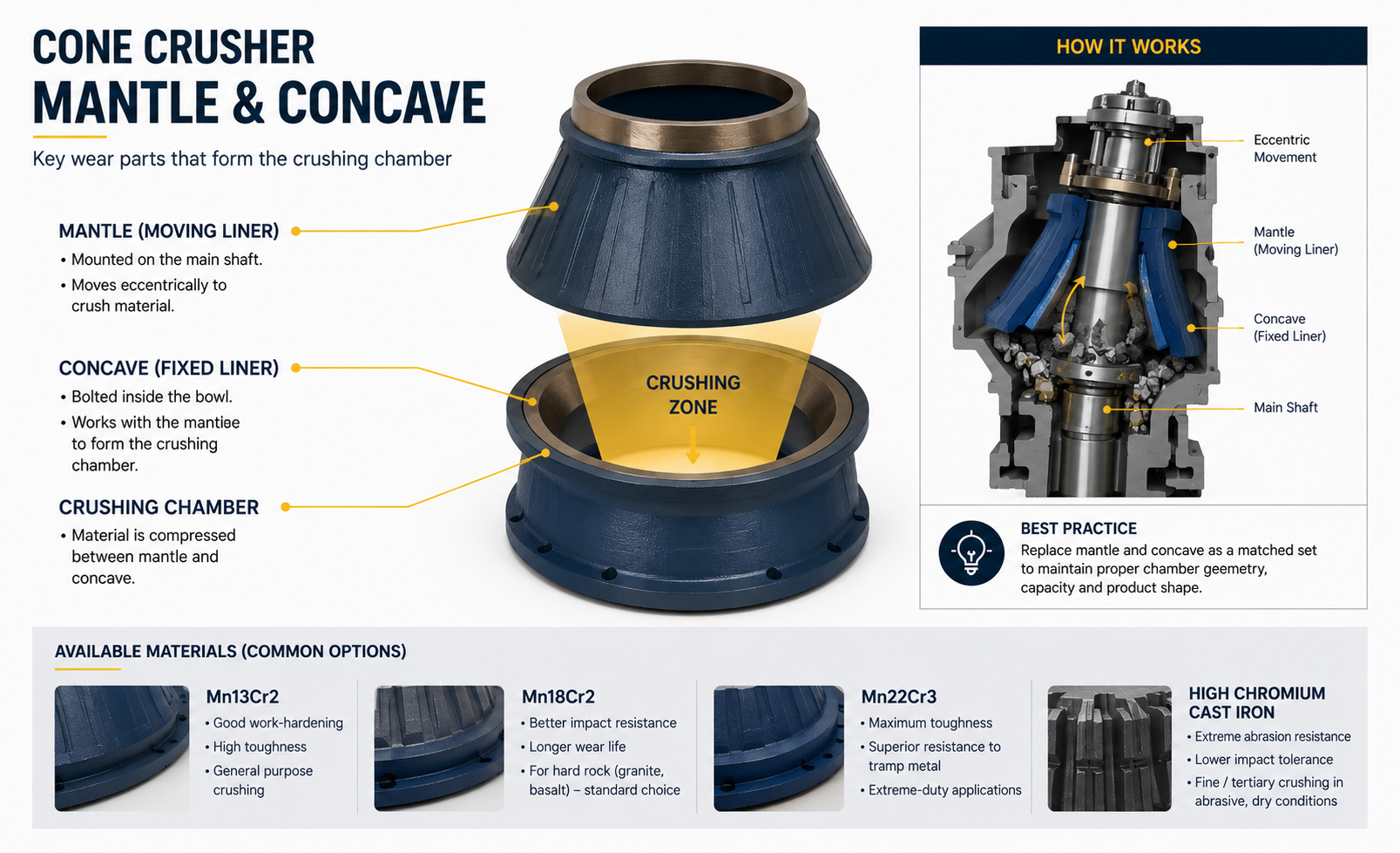 Cone Crusher Mantle and Concave Wear: Material Grades